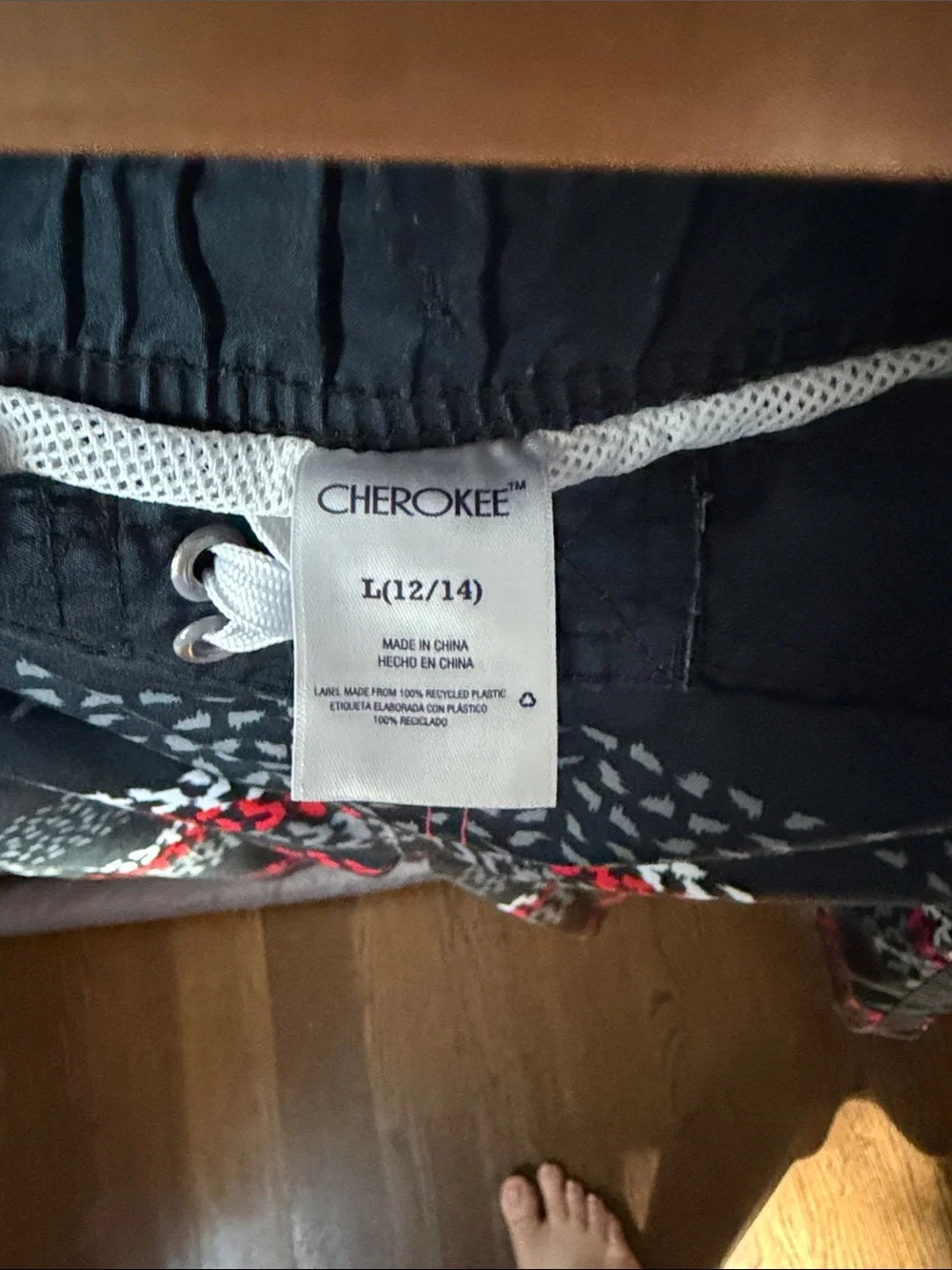 Cherokee Black Swim Board Shorts with Red & Gray Stripes